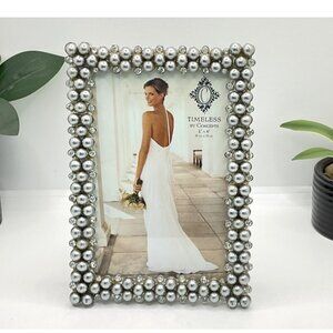 Timeless By Concepts Silver Pearl & Rhinestone 4x6 Picture Frame With Velvet Bac